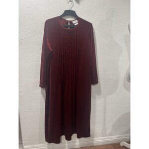 Blair Red Velour Vintage‎ Night Gown Dress Womens XL Button Pleated
